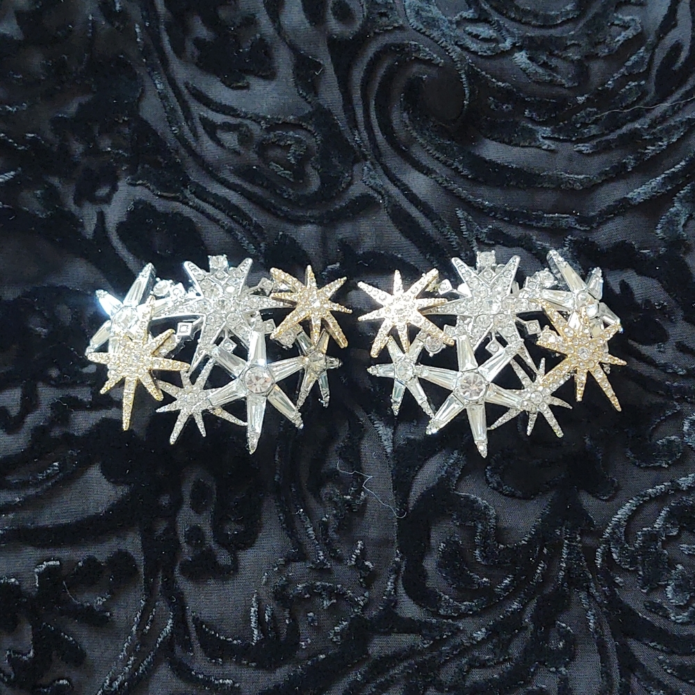 Gorgeous Ann Taylor Silver and Gold  Star Rhinestone Shoe Clips NWOT